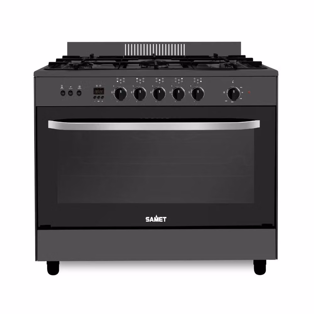 Cucina Stromboli Samet con forno a gas e grill elettrico, colore nero, Classe A, L: 90 cm, P: 60 cm, H: 80 cm
