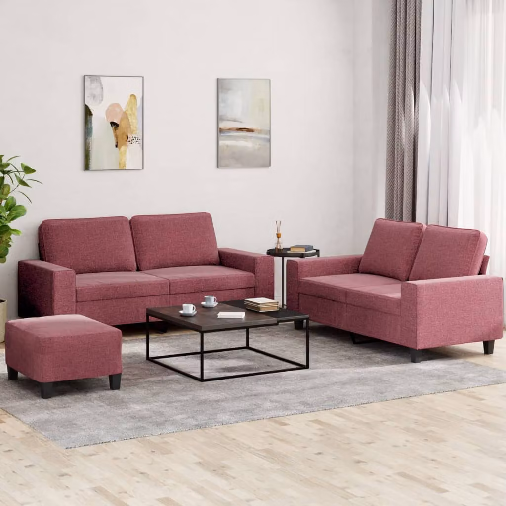 Set di 3 divani vidaXL in tessuto rosso per soggiorno in stile moderno – 1