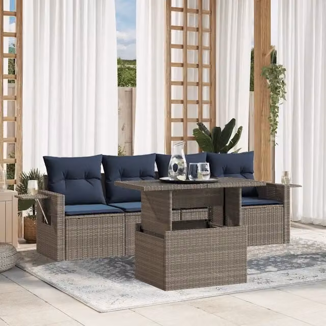 Set Divani da Giardino 5 pz con Cuscini Grigio in Polyrattan 3267731