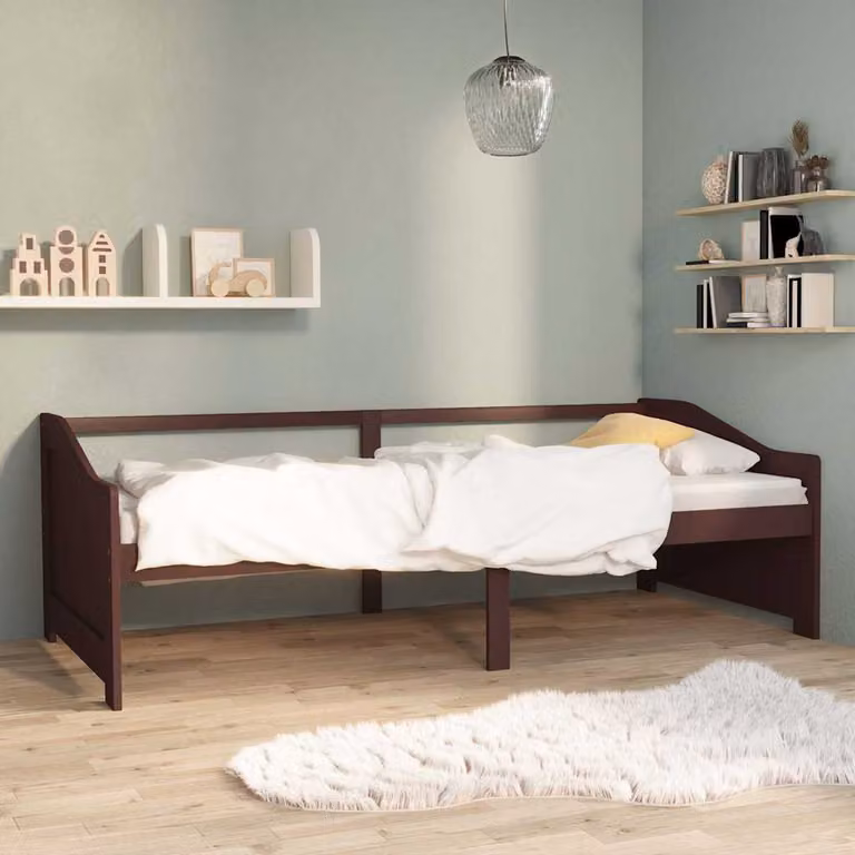 vidaXL Divano Letto a 3 Posti in Legno di Pino Massello Marrone con Struttura Rigida e Doghe Piatte L/P/H: 204 x 98 x 66 cm
