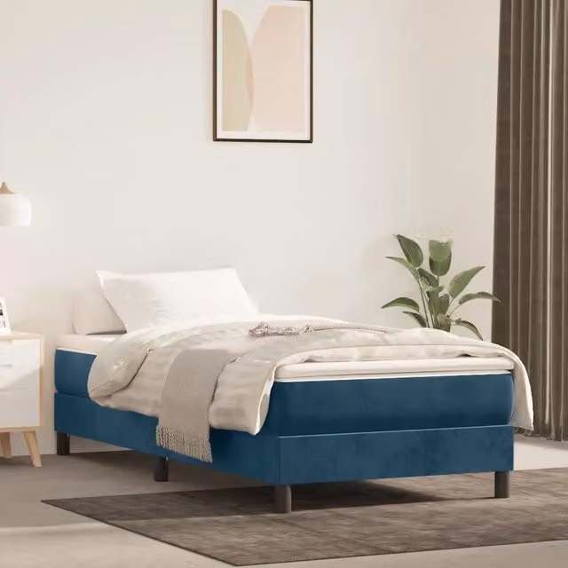 Letto Ibrido vidaXL con Giroletto a Molle e Materasso in Velluto Blu e Bianco L/P: 90 x 190 cm – 1