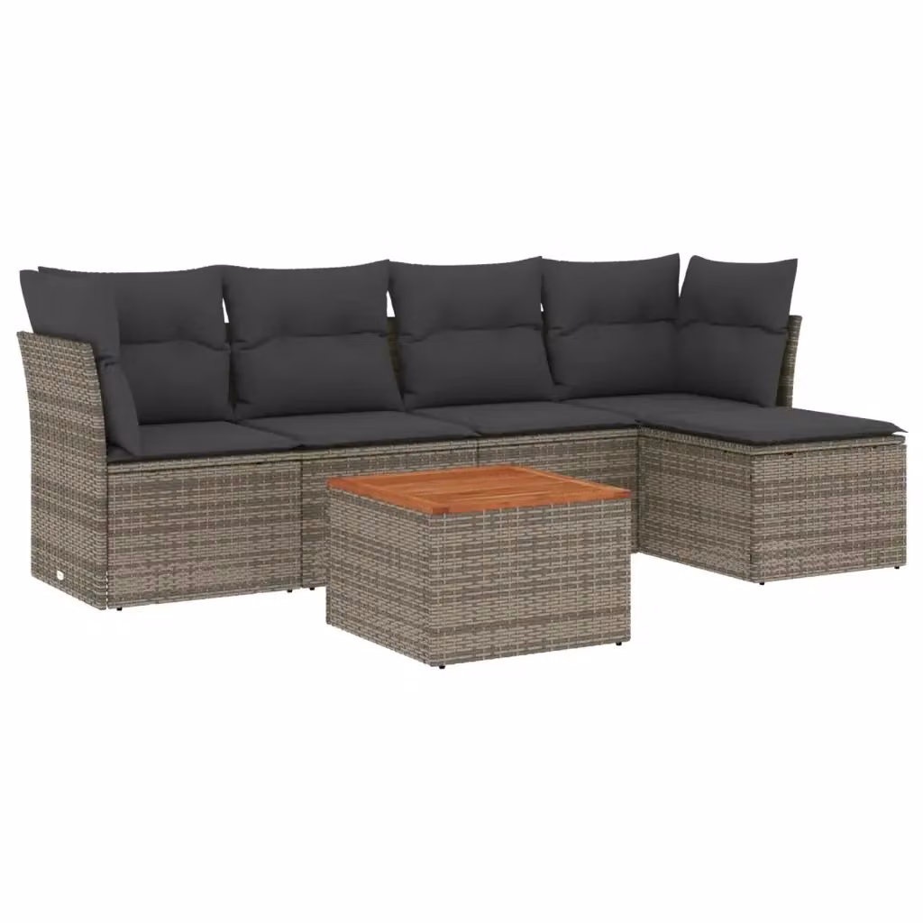 Set Divano da Giardino a L vidaXL in Polyrattan Grigio con 6 Pezzi e Cuscini Inclusi – 2