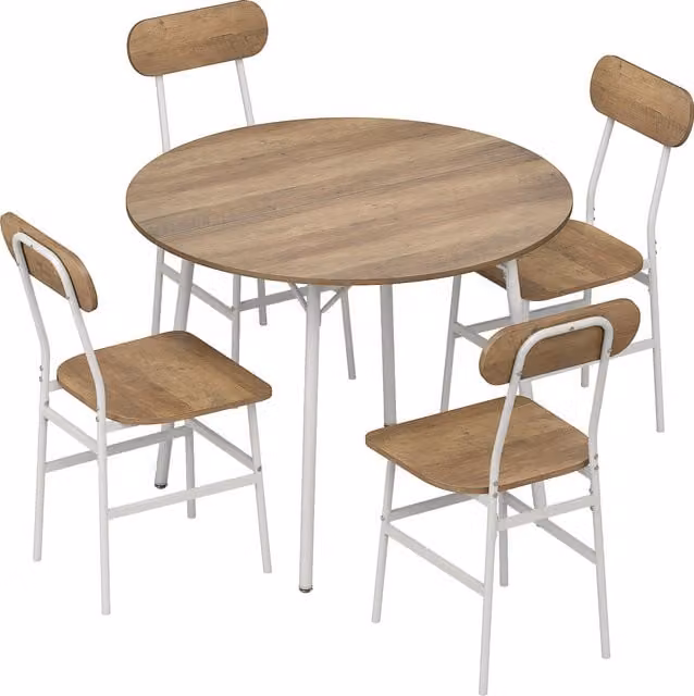 Set Tavolo da Pranzo e 4 Sedie HOMCOM in Stile Industrial con Struttura in Metallo e Legno, Colore Marrone Naturale – 1