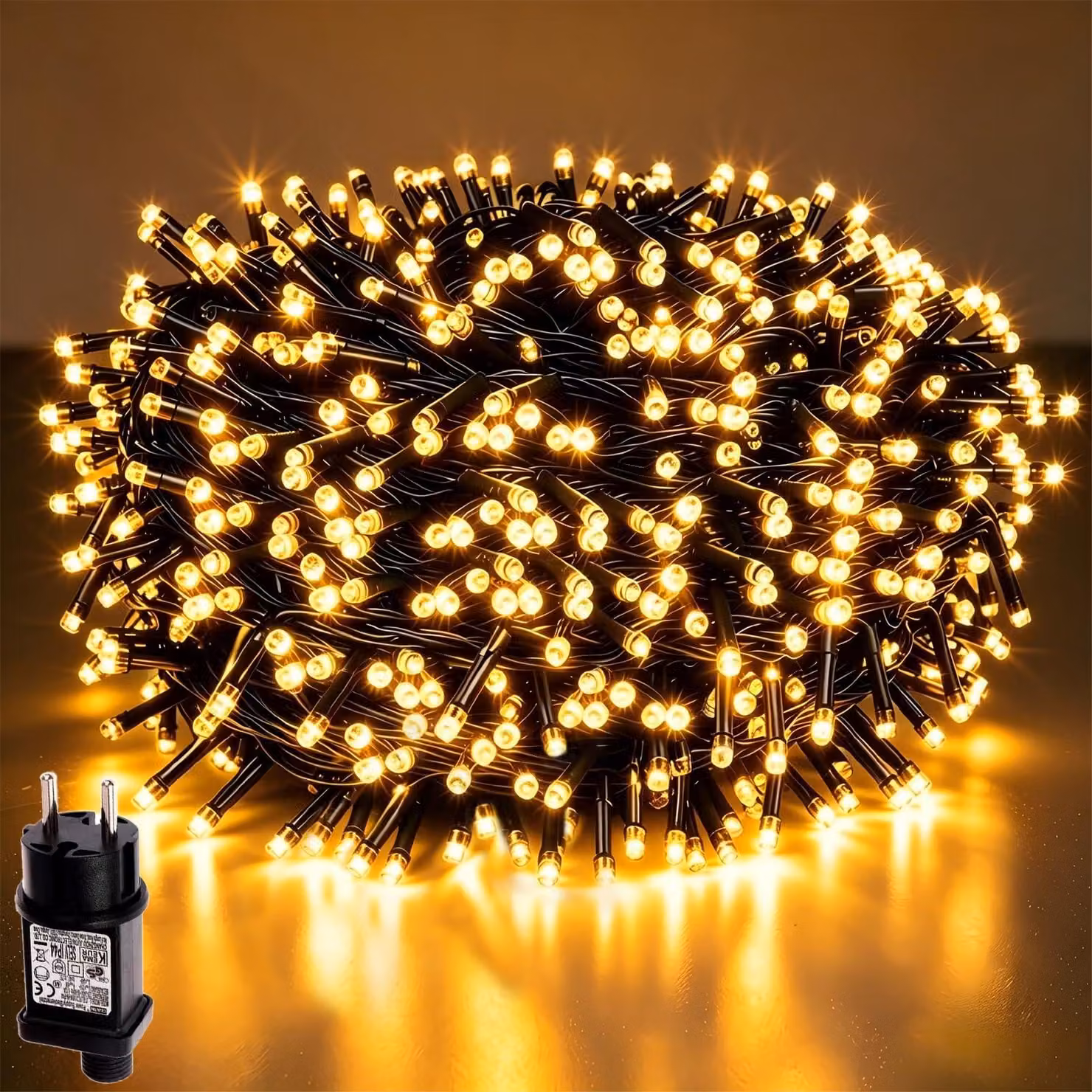 Catena luminosa a LED, 20 metri, 200 LED, luce bianco caldo, 8 modalità, timer, grado di protezione IP44