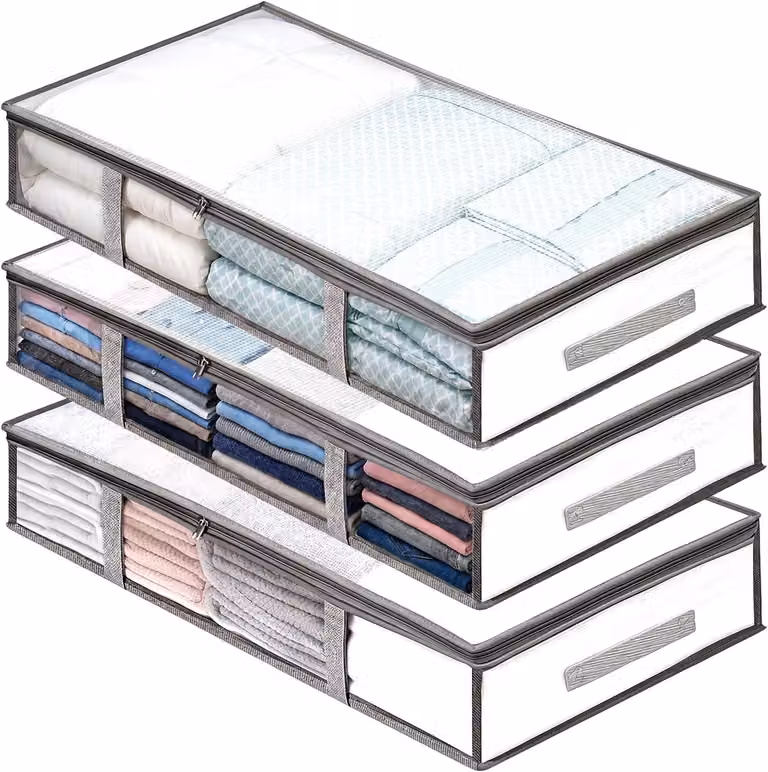 Contenitori trasparenti in PVC per riporre sotto il letto, confezione da 3, dimensioni 100 x 50 x 18 cm, ideali per abbigliamento