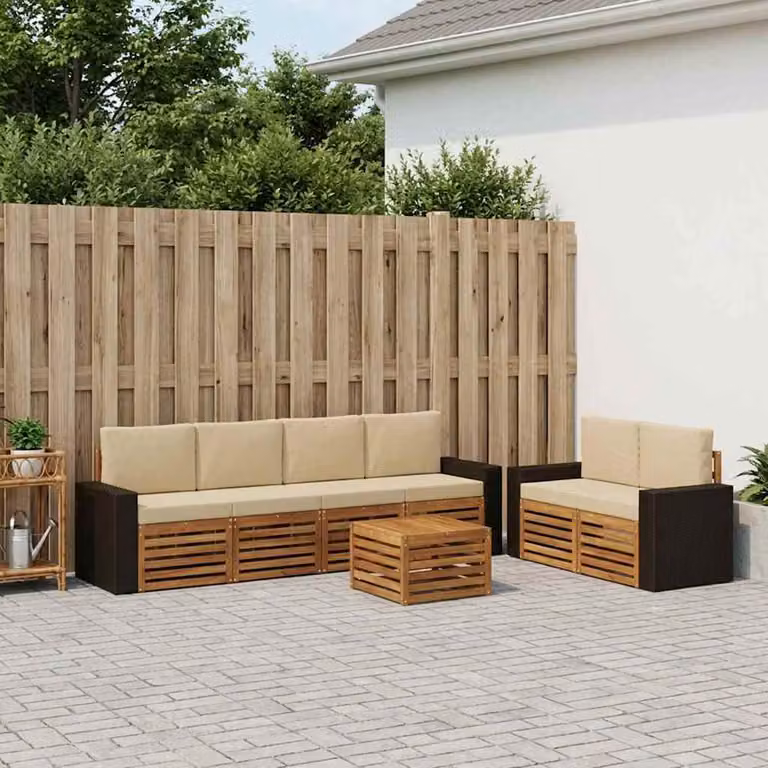 Set di divani da esterno vidaXL 7 pz in legno di acacia con cuscini, colore beige e sabbia
