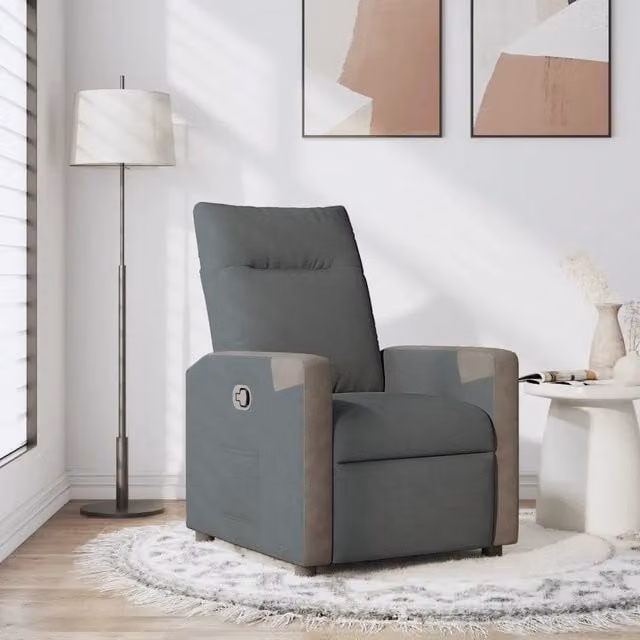 Poltrona Reclinabile Relax vidaXL in Tessuto Grigio con Braccioli e Regolazione Manuale – 1