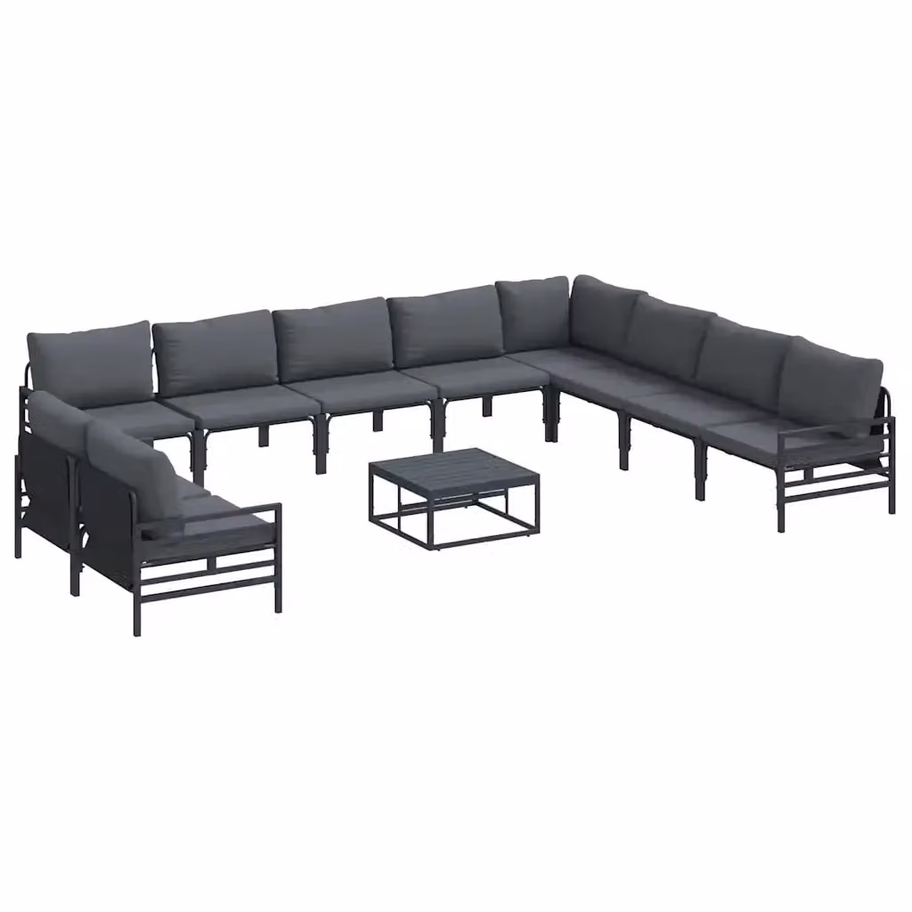 vidaXL Set Divano da Giardino Moderno a L con 11 Pezzi in Acciaio Antracite e Cuscini Imbottiti – 2