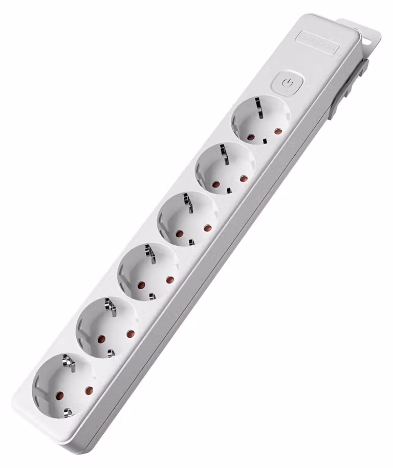 Prese multiple Braytron a 6 vie senza cavo, con interruttore on/off illuminato, 3680 W, sicurezza bambini, ciabatta per installazione personalizzata con sistema a clip