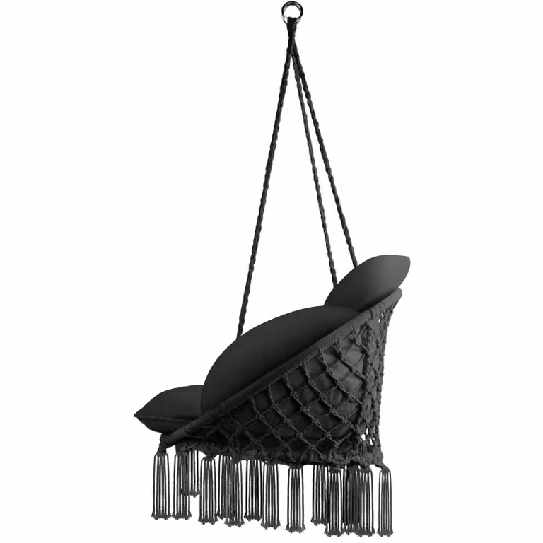 Poltrona sospesa Samira TecTake GmbH nero in metallo e rattan per giardino e balcone