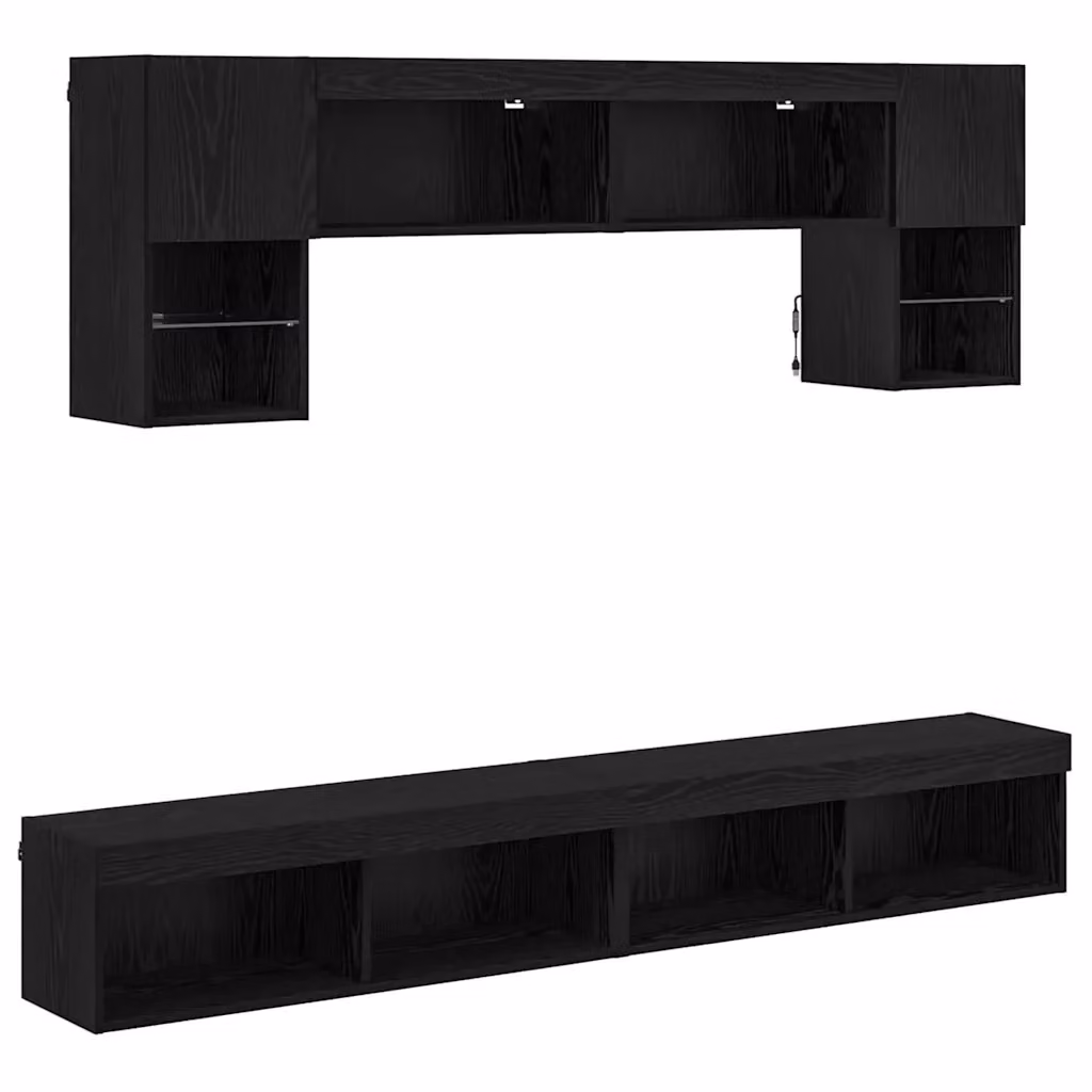 vidaXL Unità a muro per TV moderna con 6 LED in Rovere e Nero – 2