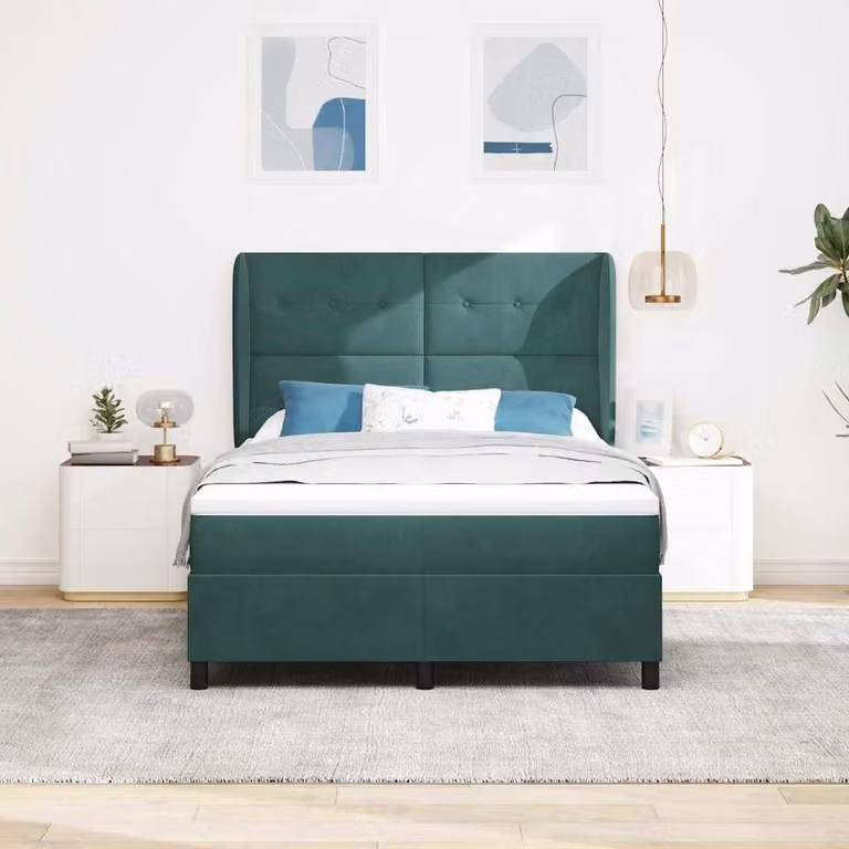 Maison Exclusive - Letto boxspring con testiera verde scuro 190 x 140 cm in velluto