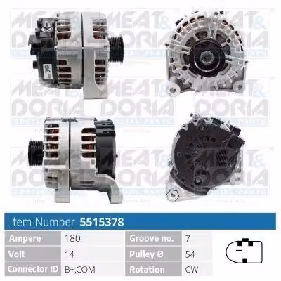 MEAT & DORIA 5515378 Alternatore 180 A 14 V per VW Golf IV berlina (1J1), Golf V berlina (1K1), POLO (9N) e Transporter V Bus