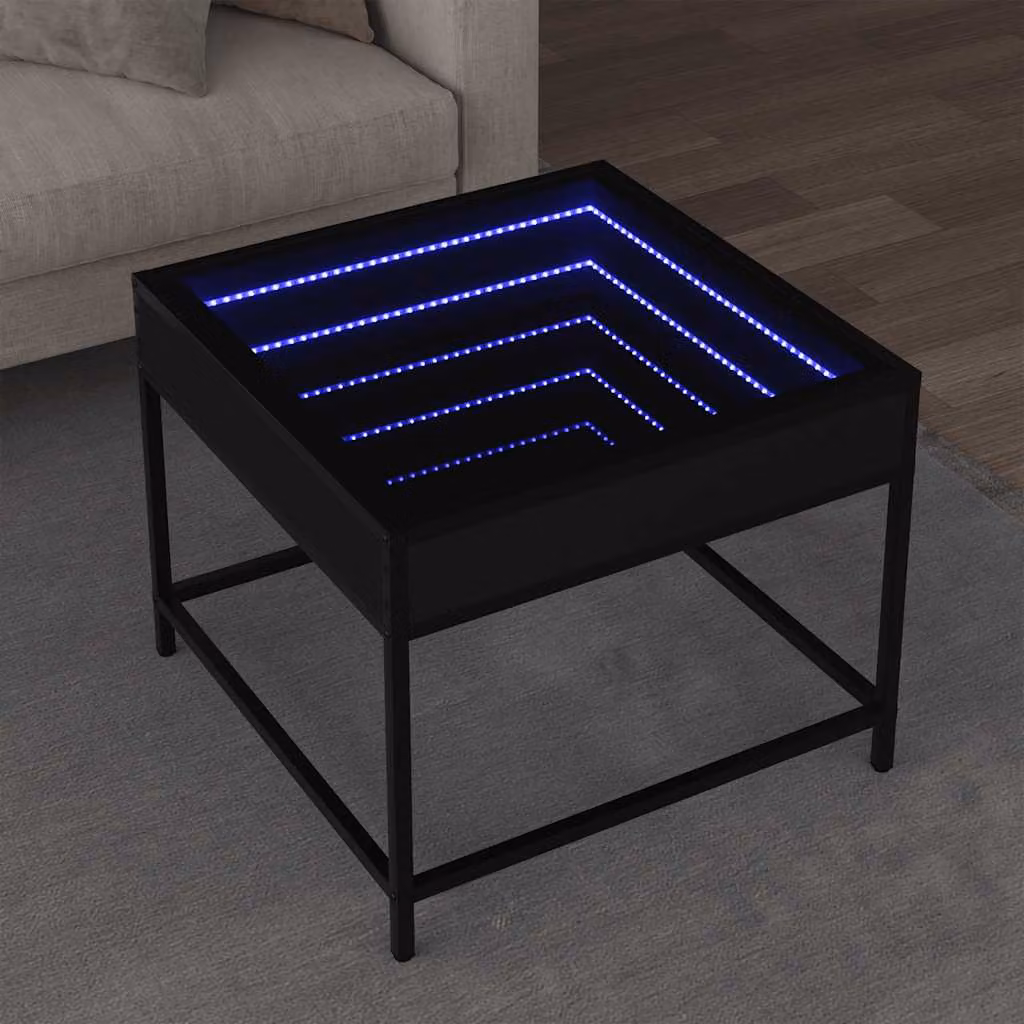 vidaXL Tavolino da Salotto Moderno con LED Infinity Nero L/P/H: 50 x 50 x 41 cm