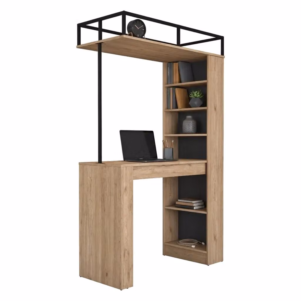 Tavolo fisso DMORA Ezzelini per 2 persone, colore marrone rovere e nero, L: 120 cm, P: 56 cm, H: 199 cm – 2