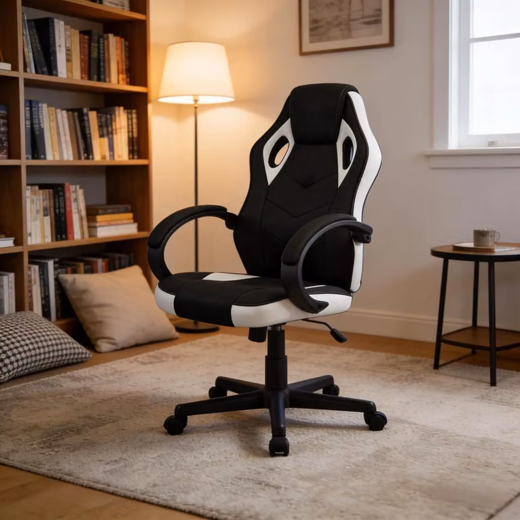Sedia da ufficio ergonomica WISHDOR con poggiatesta, girevole e regolabile, disponibile in bianco o nero – 2