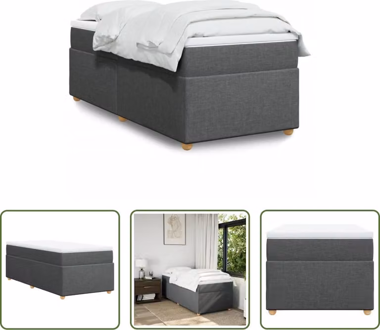 The Living Store Letto a molle con materasso grigio scuro 80x200 cm in tessuto