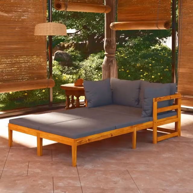Lettini Prendisole con Cuscini Grigio Scuro 2 pz Legno d'Acacia 3087269
