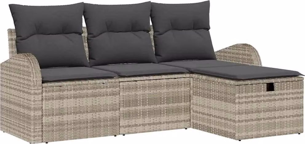 Set Divano da Giardino 4 pcs Grigio chiaro Poly Rattan