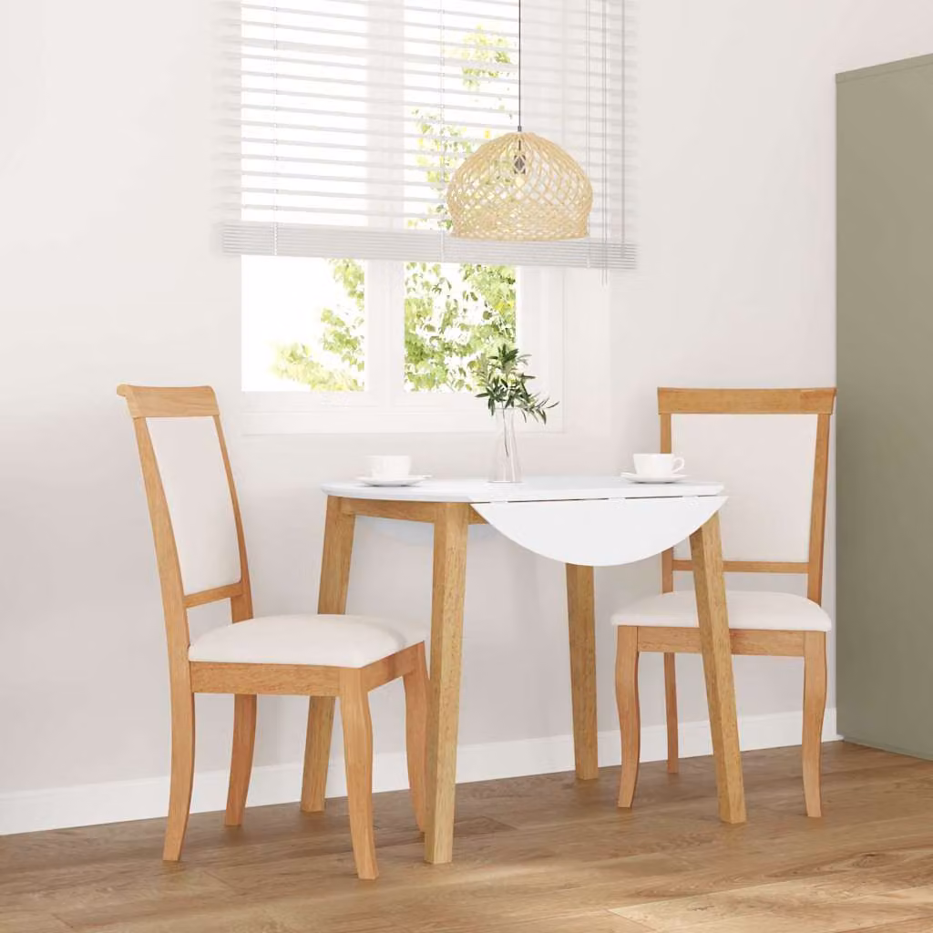 Set di 2 sedie da pranzo vidaXL in legno massello di hevea con cuscini, stile scandinavo, colore naturale e bianco