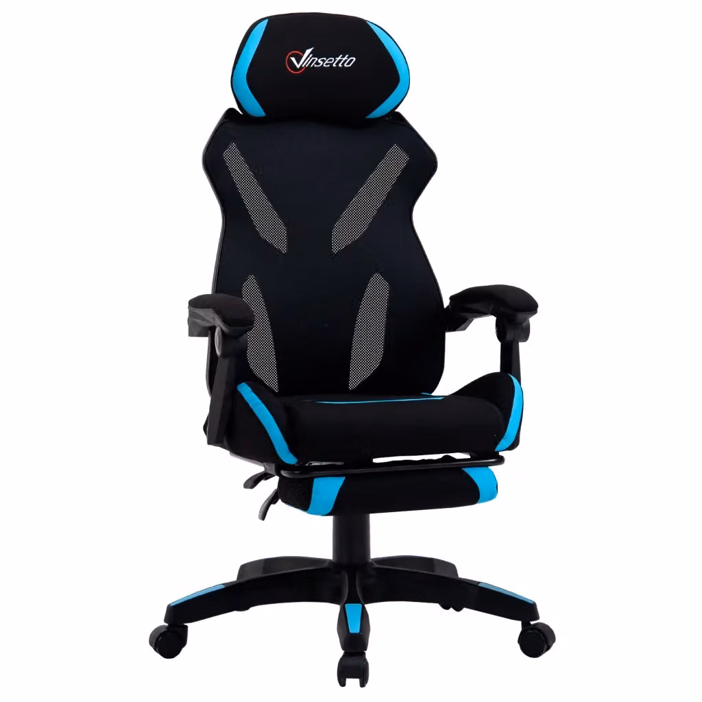 Sedia da Gaming Ergonomica Xylo in Tessuto con Supporto Lombare e Poggiatesta, Nero Blu Grigio, L/P/H: 65 x 65 x 119-129 cm – 2
