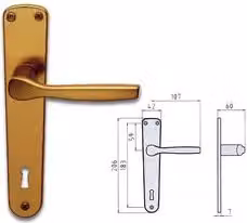 Set di maniglie per porta con placca lunga Ghidini in ottone color bronzo o argento