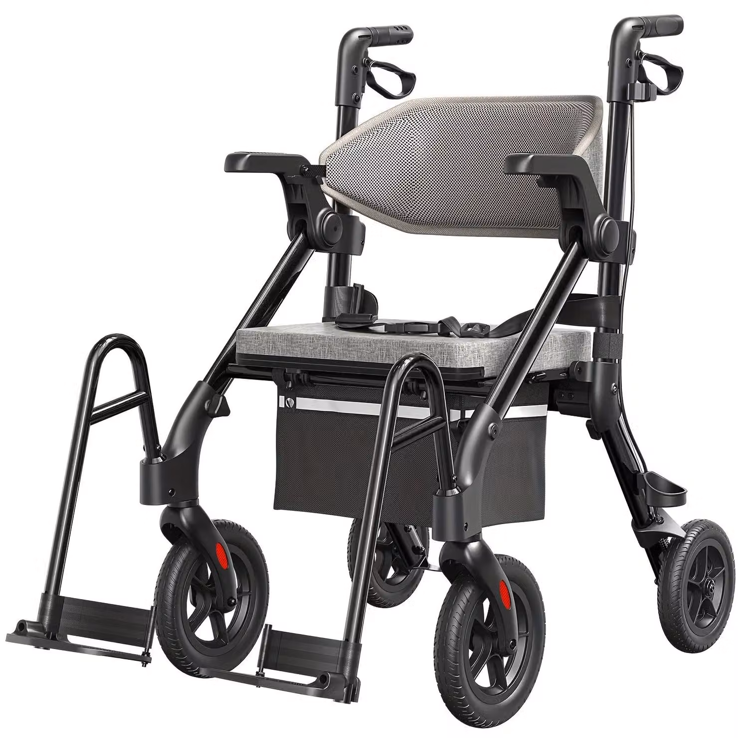 Deambulatore per anziani - Carrello per deambulazione con altezza regolabile, ideale per persone anziane - Supporto stabile per la deambulazione - Adatto per interni ed esterni - Colore: nero