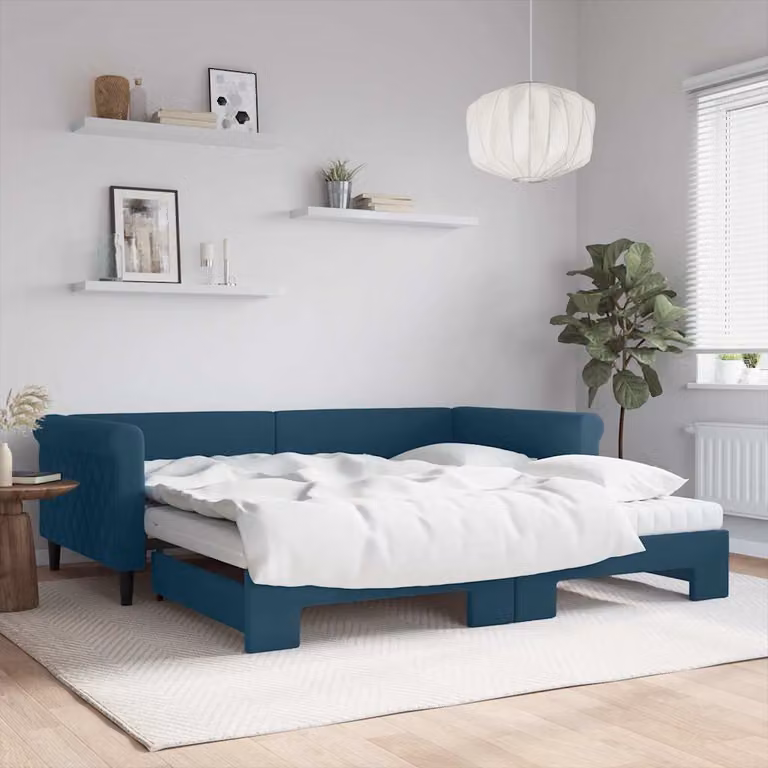 Divano Letto Estraibile vidaXL in Velluto Blu con Materassi L/P/H: 200 x 100 x 68 cm