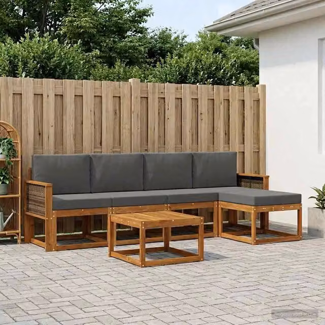 Set di divani da esterno 6 pz Naturale e Antracite Poliestere 3385148