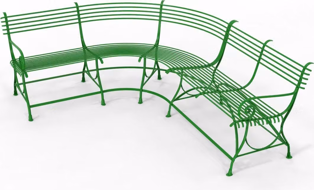 Casa Padrino Panca da giardino in stile liberty 250 x 210 x H. 90 cm - Vari colori - Panca in ferro battuto curvato con piedi a zoccolo di cavallo - Mobili da giardino e patio in ferro battuto in stile liberty