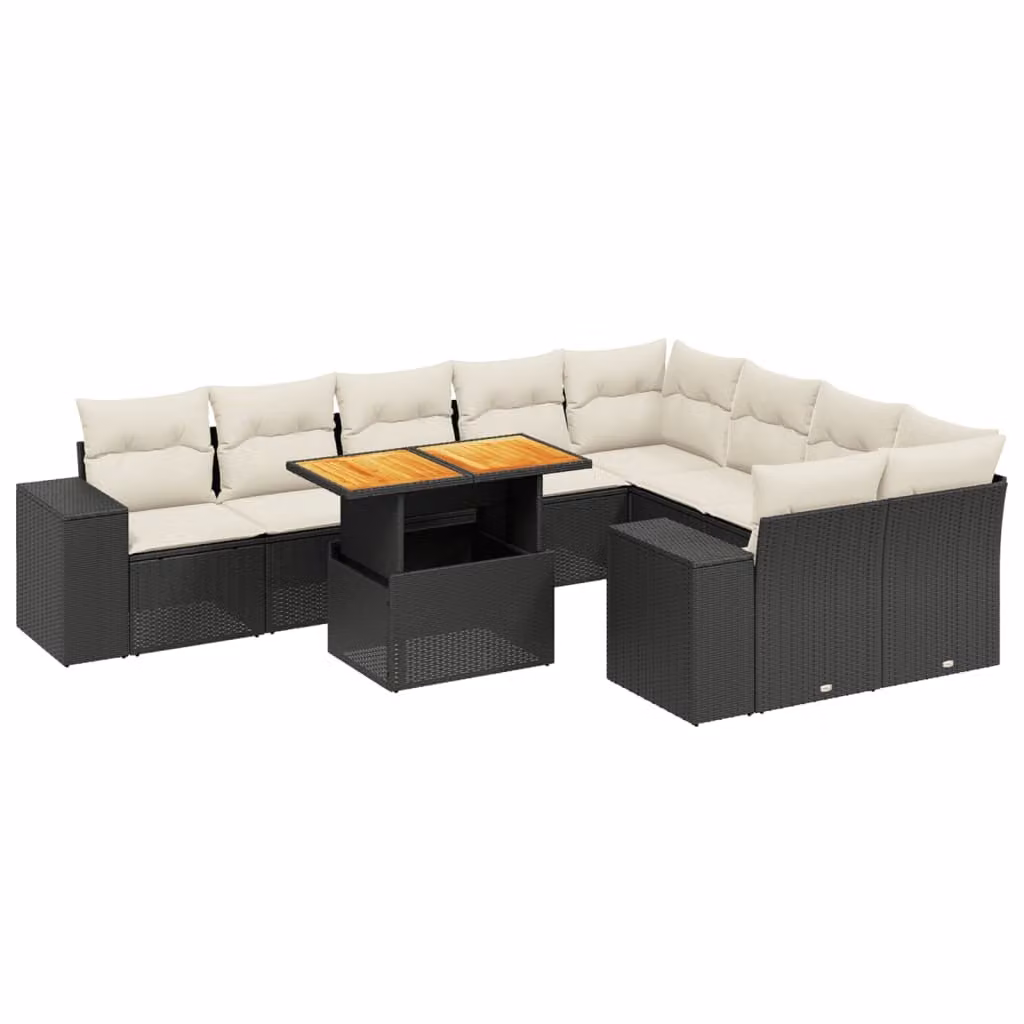 Set Divani da Giardino 10pz con Cuscini in Polyrattan Nero