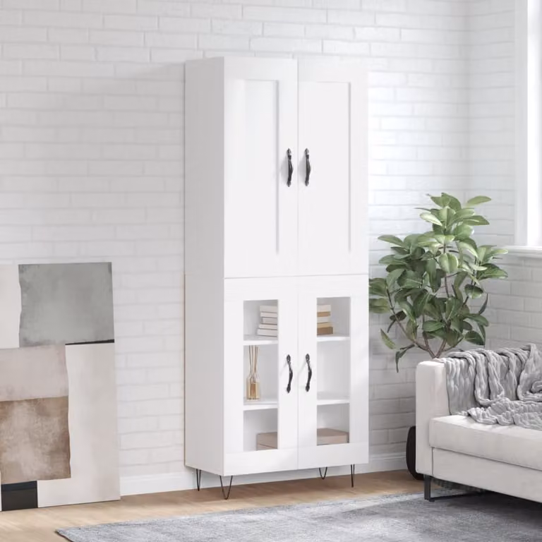 Credenza moderna vidaXL bianca in legno multistrato e metallo L: 69,5 cm, P: 34 cm, H: 180 cm