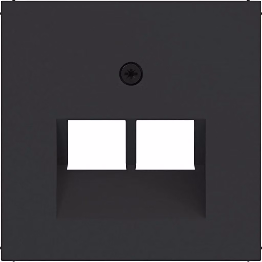Piastra centrale Hager per presa UAE, doppia, con uscita angolata, A.x/C.x, colore nero opaco, confezione da 10 pezzi.