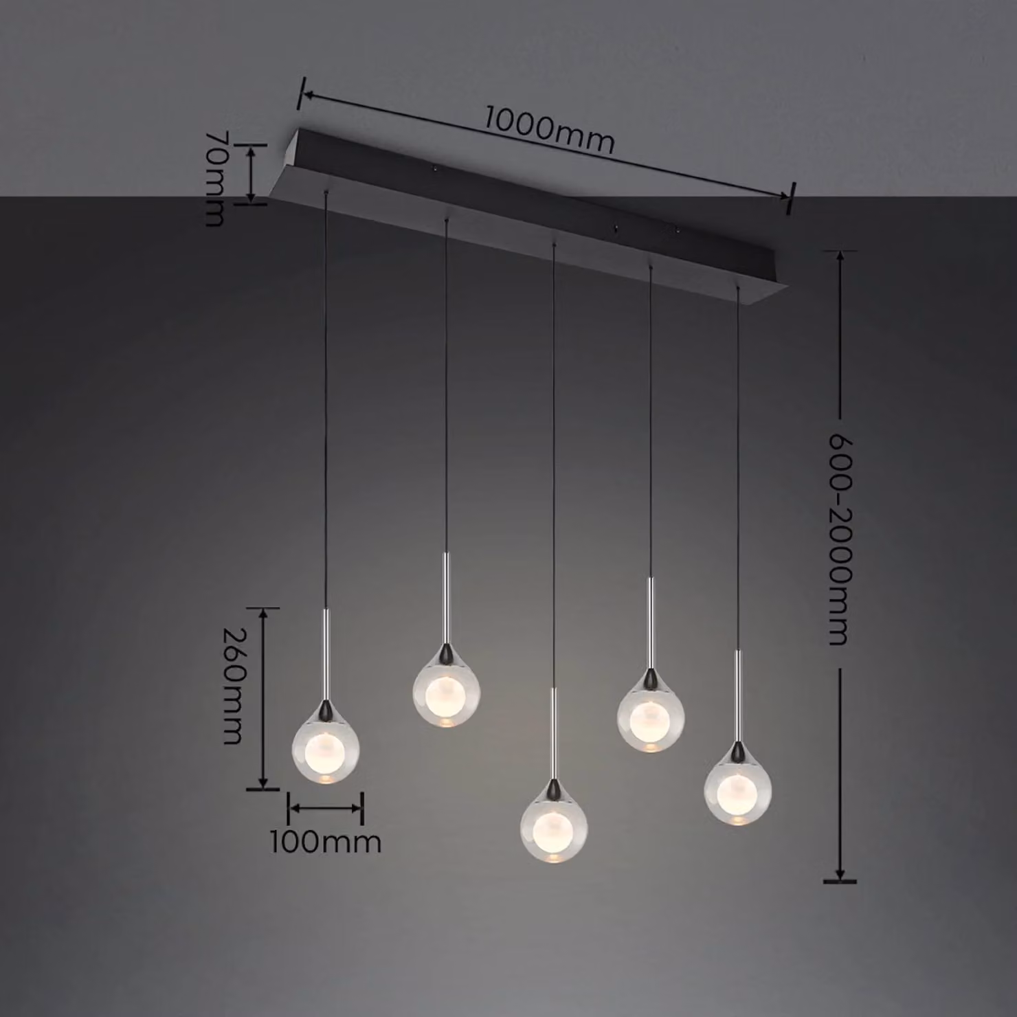 Trio Lighting Lampada a sospensione Calista, dimmerabile, Cromo / Argento, Soggiorno / Sala da pranzo, Metallo, Moderno, Lampada a sospensione