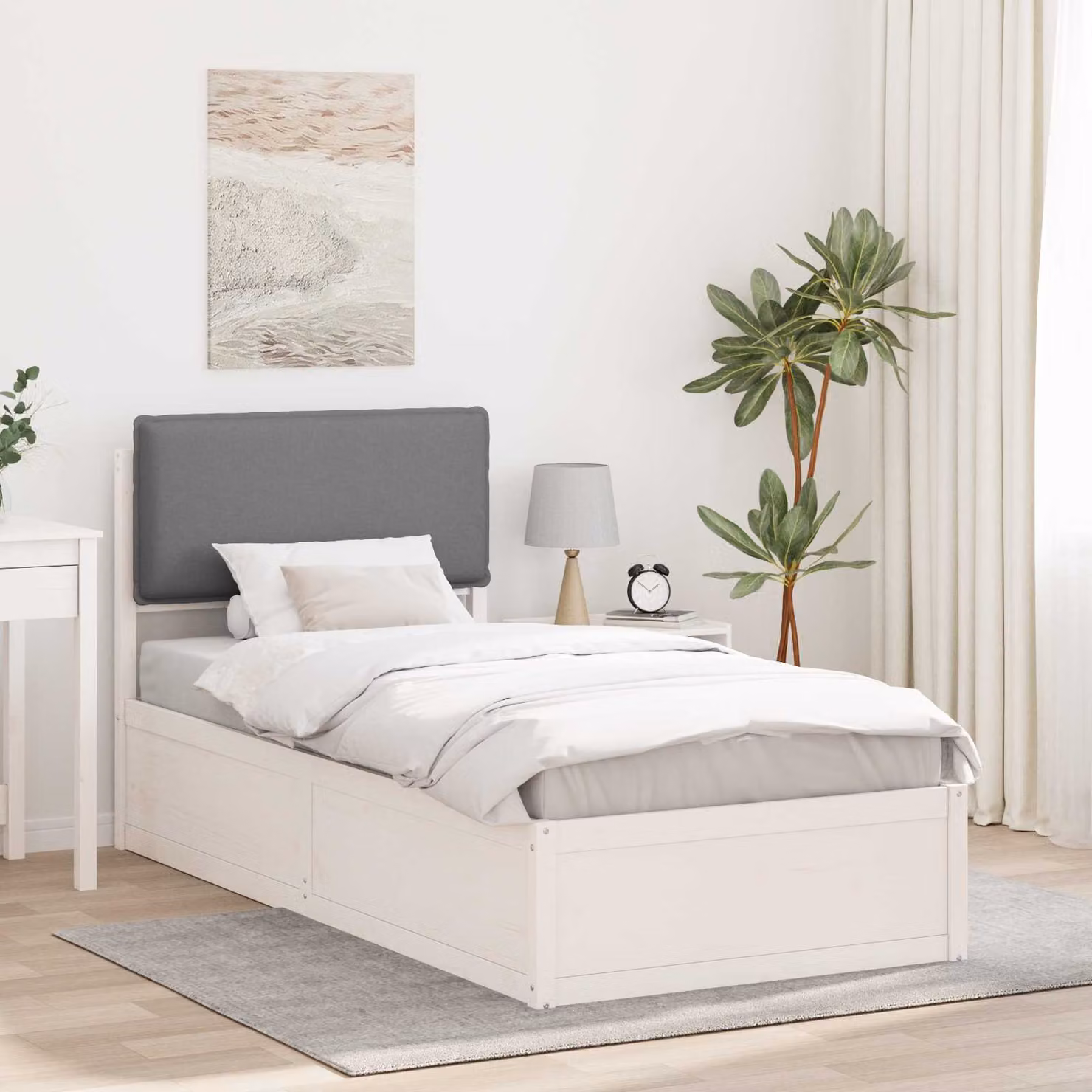 Letto con Testiera Rivestita vidaXL in Legno di Pino Grigio L 100 x P 200 cm