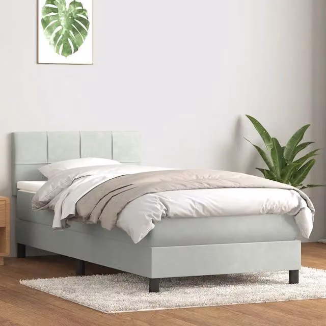 Giroletto a Molle con Materasso Grigio Chiaro 80x220 cm Velluto 3316233