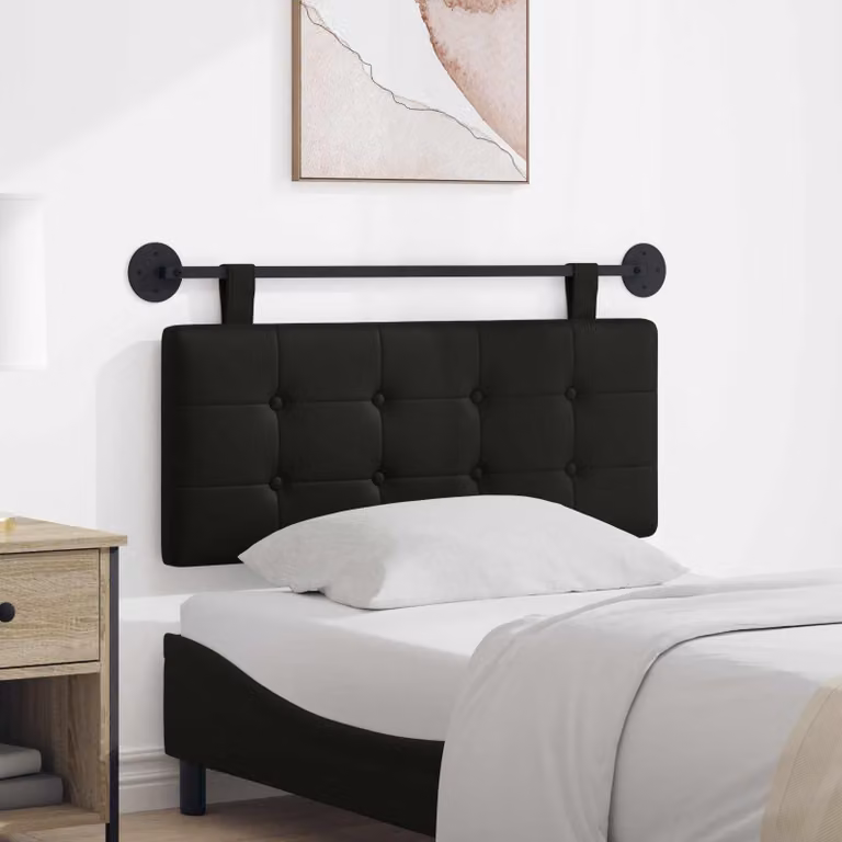 Testiera per letto sospesa vidaXL in similpelle nera con design moderno e pannelli geometrici, L: 110 cm, H: 55 cm, P: 7 cm
