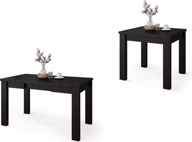 All4All Tavolo da pranzo Faro, tavolo per il soggiorno, con piano aggiuntivo, tavolo da pranzo effetto legno, tavolo per la sala da pranzo, allungabile fino a 130 cm, dimensioni 80x75 cm, colore nero