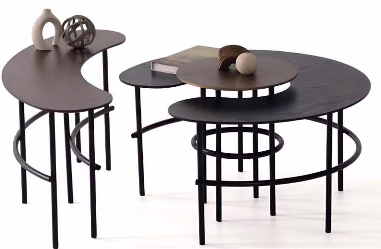 Set aus Couchtisch und Beistelltischen mit modernem Metalldesign