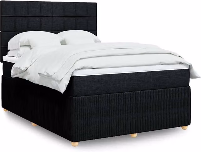 Letto Ibrido vidaXL con Giroletto a Molle e Materasso in Tessuto Nero e Bianco L/P/H: 140 x 200 cm – 1