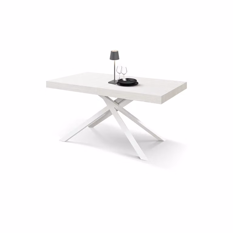 Tavolo FORTE DEI MARMI bianco frassinato allungabile con base bianca 180×90 cm – 260×90 cm