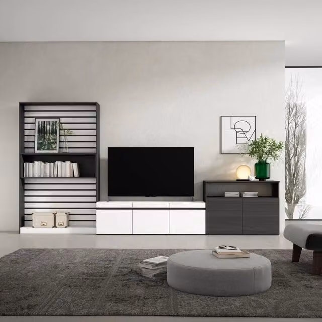 Mobile TV per soggiorno SKRAUT HOME Bianco e nero L: 360 cm, P: 35 cm, H: 186 cm per TV fino a 65 pollici