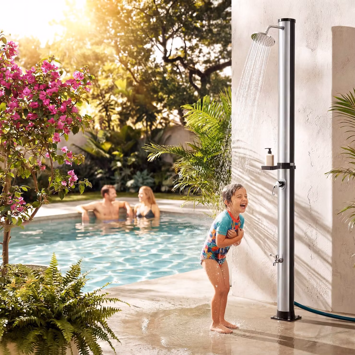 Doccia solare Orinoco tectake da 40 l in nero e argento con componenti in PVC – 1