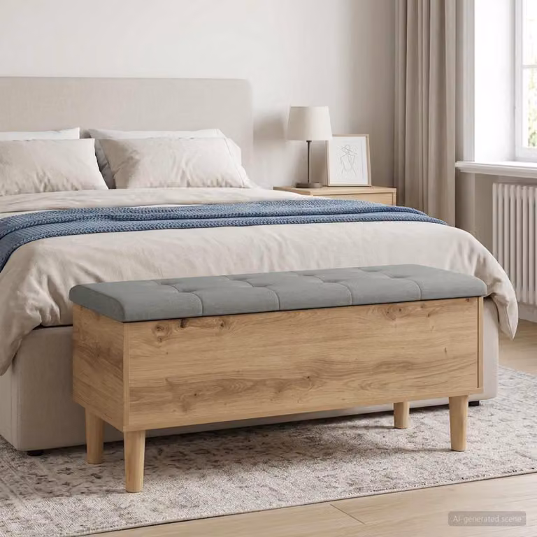 Panchina moderna con cuscino vidaXL in legno marrone e grigio L: 102 cm, P: 42 cm, H: 46 cm