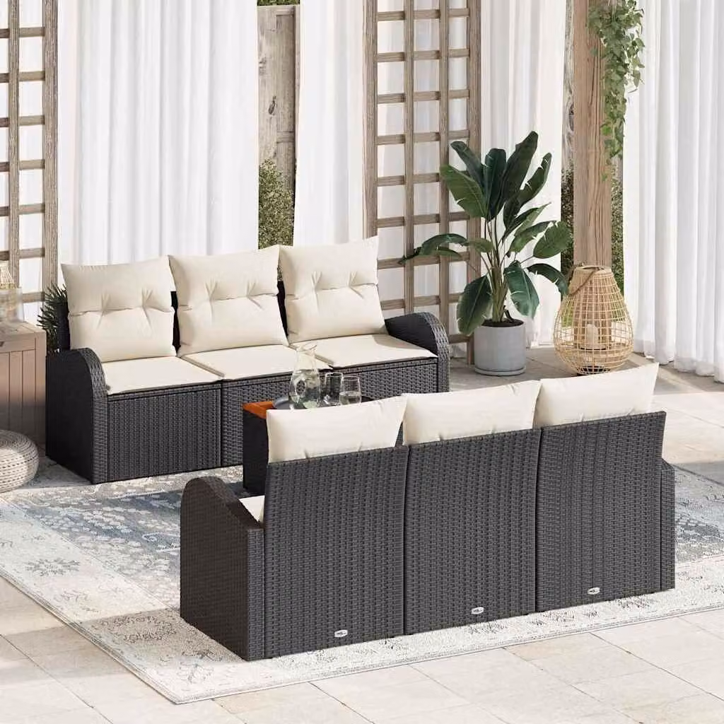 Maison Exclusive - Set Divano da Giardino 7 pcs Nero e Crema polyrattan