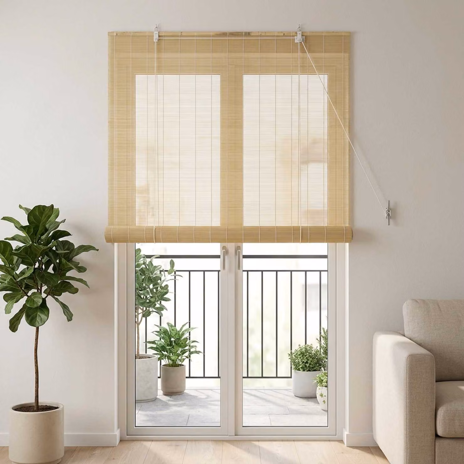 Tenda a rullo vidaXL in bambù beige e marrone, semi-trasparente e resistente ai raggi UV, L 110 cm x H 220 cm