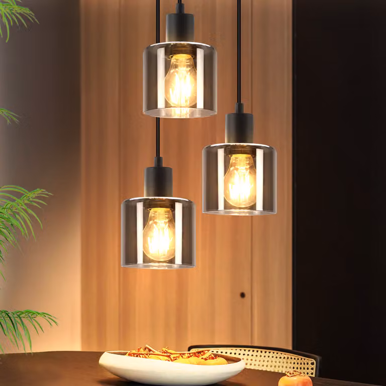 ZMH lampada a sospensione tavolo da pranzo in vetro nero 3 fiamme lampada a sospensione vintage E27 lampada a sospensione industriale rotonda per sala da pranzo soggiorno hotel ufficio
