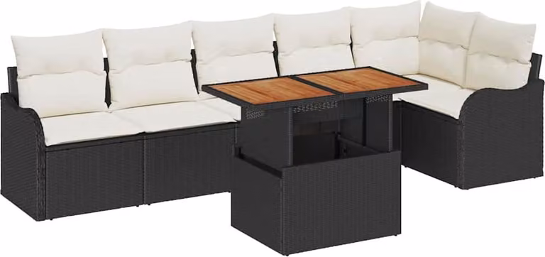 Set Divano da Giardino con archiviazione 7 pcs Nero Poly Rattan