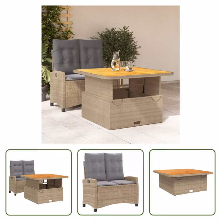 The Living Store Set da pranzo da giardino a 2 pezzi con cuscini Beige poly rattan