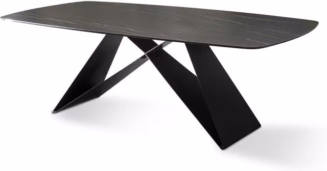 E-Stylo Tavolo Fisso Moderno con Top in Ceramica Portoro e Vetro Temperato, L: 220 cm, P: 110 cm, H: 76 cm, Gambe in Metallo Nero